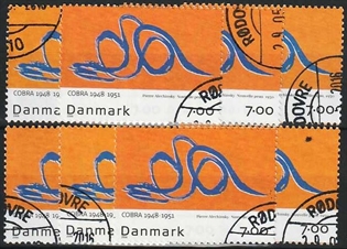 FRIMÆRKER DANMARK | 2006 - AFA 1486 - Cobra-malere 9. - 7,00 Kr. Pierre Alechinsky x 8 stk. - Pænt hjørnestemplet